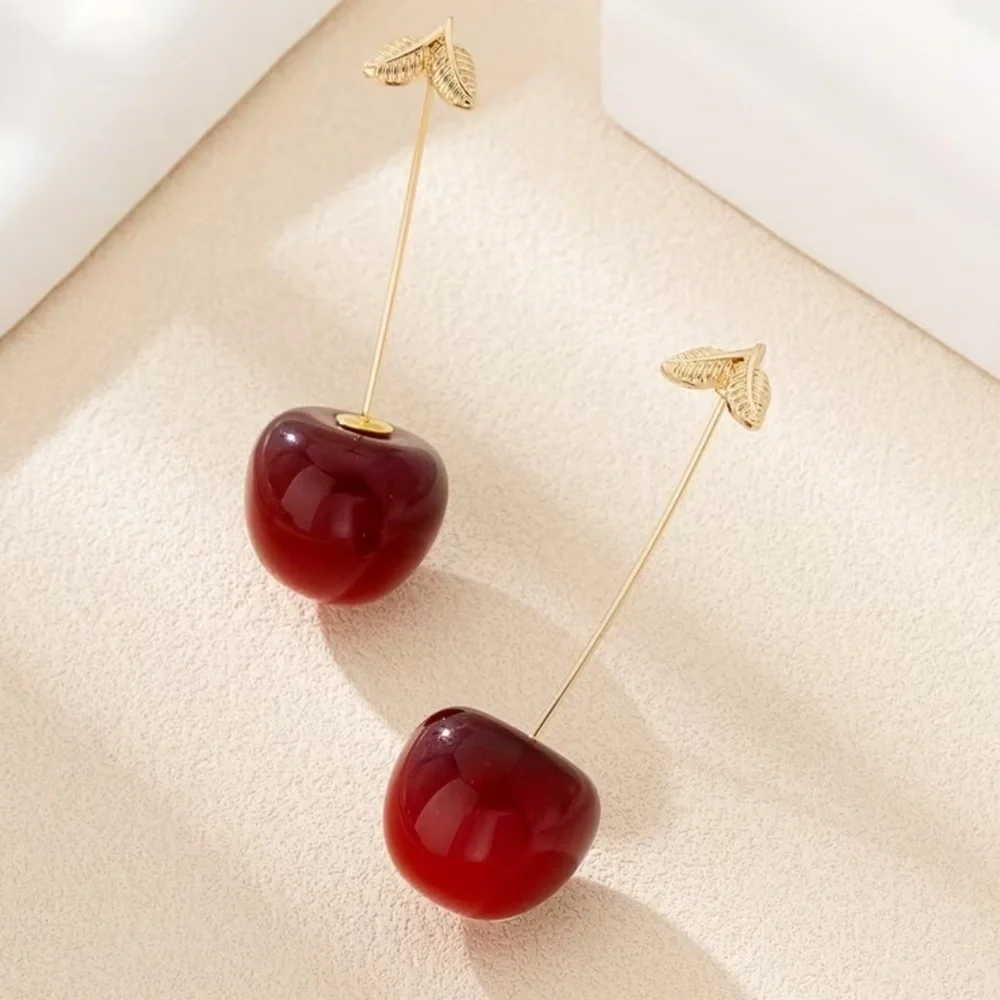 NEW Cherry Drop Earrings. 🍒 Fashionable Elegant cherry 
Blossom leaf earrings - Picture 3 of 4